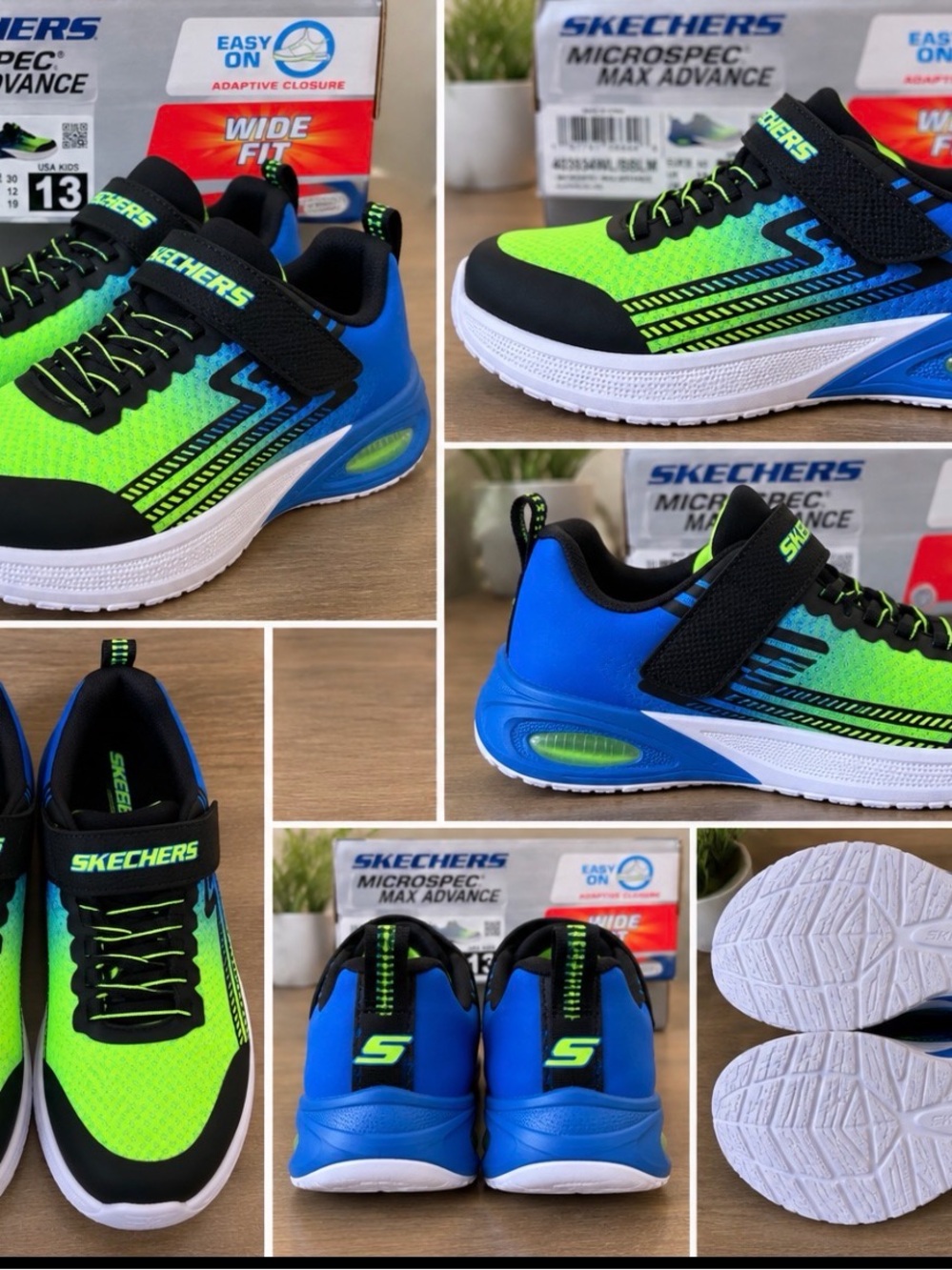 Skechers Kids Neon Green and Blue Lightweight Athletic Sneakers